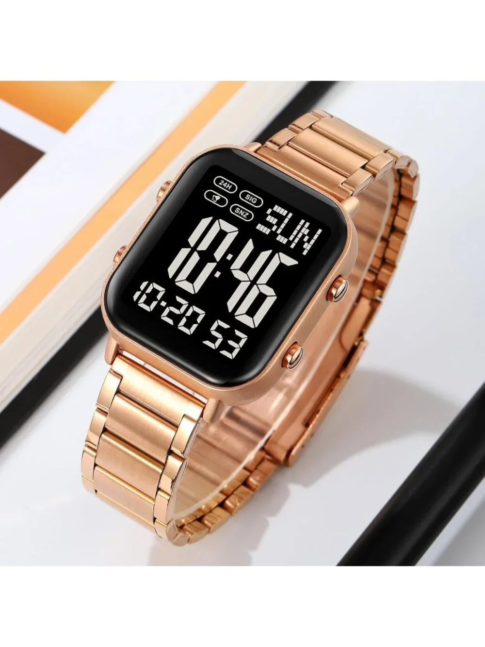 Unisex Rose Gold Analog Stainless Waterproof Electronic Square Digital Watch